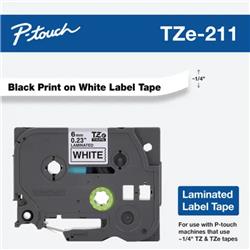 CINTA LAMINADA BROTHER TZE-211 NEGRO Y BLANCO 6 MM DE ANCHO X 8 METROS DE LARGO.